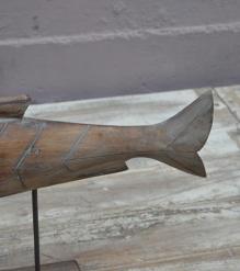 HAND CARVED SOLID WOOD FISH ON STAND