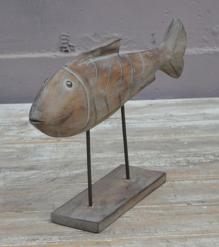 HAND CARVED SOLID WOOD FISH ON STAND