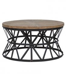 ROUND SOLID WOOD & IRON COFFEE TABLE