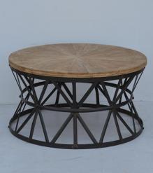 ROUND SOLID WOOD & IRON COFFEE TABLE