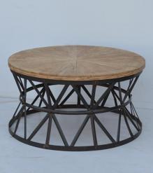 ROUND SOLID WOOD & IRON COFFEE TABLE