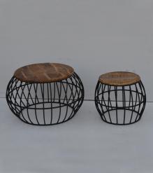 SET OF 2 SOLID WOOD & IRON TABLES