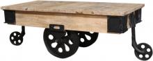 SOLID WOOD & IRON COFFEE TABLE ON CASTERS
