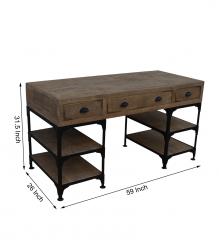 SOLID WOOD & IRON DESK W/ 3 DRAWERS & 4 SHELVES