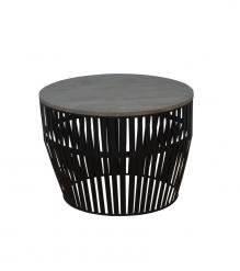 SOLID WOOD & IRON ROUND COFFEE TABLE