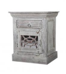 WOODEN 1/1 DRW BEDSIDE WITH GLASS