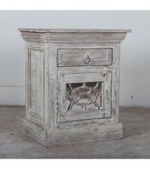 WOODEN 1/1 DRW BEDSIDE WITH GLASS