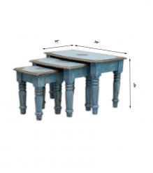 SET OF 3 SOLID WOOD & BRASS DECORATION TABLES / STOOLS
