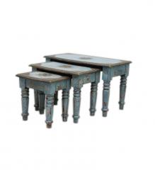 WOODEN STOOL SET OF 3 WITH BRASS
