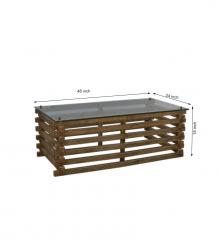 SOLID WOOD COFFEE TABLE W/ GLASS TOP