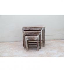 SET OF 3 SOLID WOOD TABLES / STOOLS