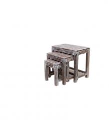 SET OF 3 SOLID WOOD TABLES / STOOLS
