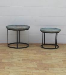 SET OF 2 SOLID WOOD & IRON END TABLES
