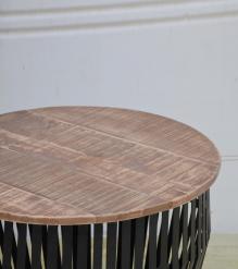 SOLID WOOD & IRON ROUND COFFEE TABLE