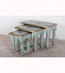 WOODEN STOOL SET OF 3 WITH BRASS
