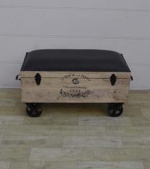 SOLID WOOD & LEATHER TRUNK ON WHEELS