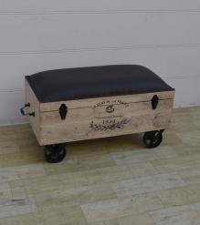 SOLID WOOD & LEATHER TRUNK ON WHEELS