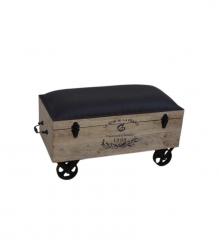 SOLID WOOD & LEATHER TRUNK ON WHEELS