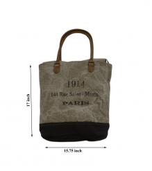 CANVAS & FULL HIDE LEATHER TOTE BAG