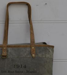 CANVAS & FULL HIDE LEATHER TOTE BAG