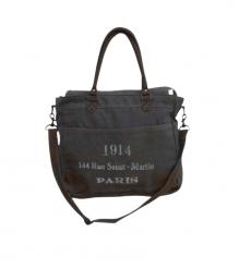 CANVAS & FULL HIDE LEATHER TOTE BAG