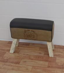 LEATHER, CLOTH & WOOD UPHOLSTERED BENCH