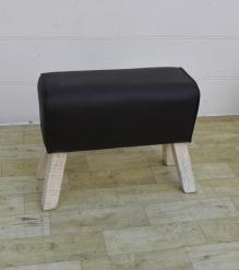 LEATHER & WOOD UPHOLSTERED BENCH STOOL