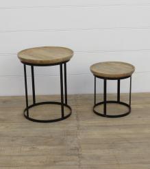 SET OF 2 STACKING SIDE TABLES WOOD & IRON