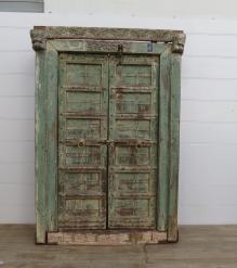 HAND CARVED SOLID WOOD INDIAN DOOR & CASING