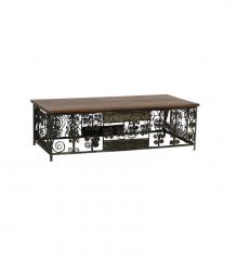 REPURPOSED IRON & SOLID WOOD COFFEE TABLE