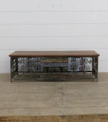 REPURPOSED IRON & SOLID WOOD COFFEE TABLE