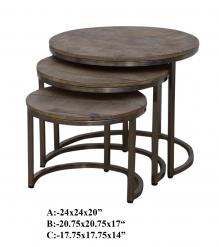 SET OF 3 NESTING SOLID WOOD & IRON TABLES