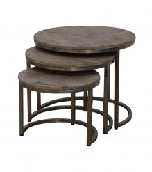 SET OF 3 NESTING SOLID WOOD & IRON TABLES