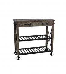 SOLID WOOD & IRON KITCHEN TROLLEY ON WHEELS