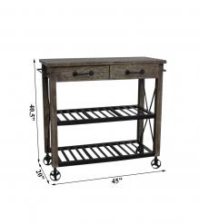 SOLID WOOD & IRON KITCHEN TROLLEY ON WHEELS