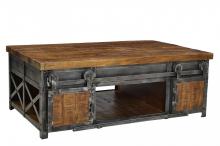 SOLID WOOD & IRON SLIDING 4 DOOR COFFEE TABLE