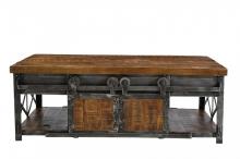 SOLID WOOD & IRON SLIDING 4 DOOR COFFEE TABLE