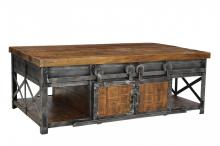 SOLID WOOD & IRON SLIDING 4 DOOR COFFEE TABLE