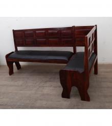 CORNER WOOD & LEATHER BENCH