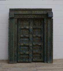 HAND CARVED SOLID WOOD INDIAN DOOR & CASING