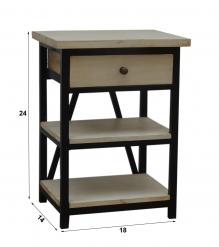 SOLID WOOD & IRON NIGHTSTAND / END TABLE