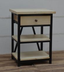 SOLID WOOD & IRON NIGHTSTAND / END TABLE