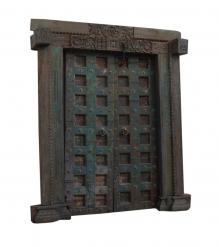 HAND CARVED SOLID WOOD INDIAN DOOR & CASING