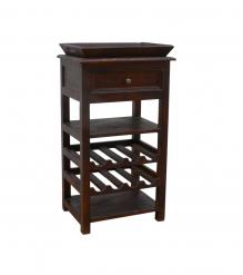 SOLID WOOD WINE BAR W/ SHELVES, DRAWER & TRAY