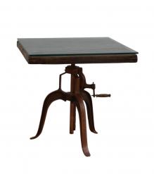 Industrial SOLID WOOD & Iron ADJUSTABLE HEIGHT Crank Pub Table W/ GLASS
