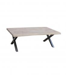 SOLID LIVE EDGE WOOD COFFEE TABLE W/ METAL BASE