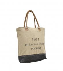 CANVAS & FULL HIDE LEATHER TOTE BAG