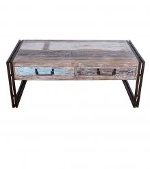 SOLID RECLAIMED TEAK WOOD & IRON COFFEE TABLE W/ DRAWERS