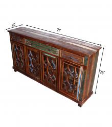 SOLID RECLAIMED TEAK WOOD & GLASS SIDEBOARD