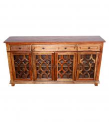 SOLID RECLAIMED TEAK WOOD & GLASS 4 DRAWER 4 DOOR SIDEBOARD MEDIA CABINET 